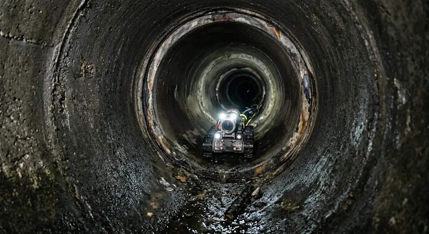 Robotic sewer camera inspecting pipe interior for Drain Snake Service in Peabody